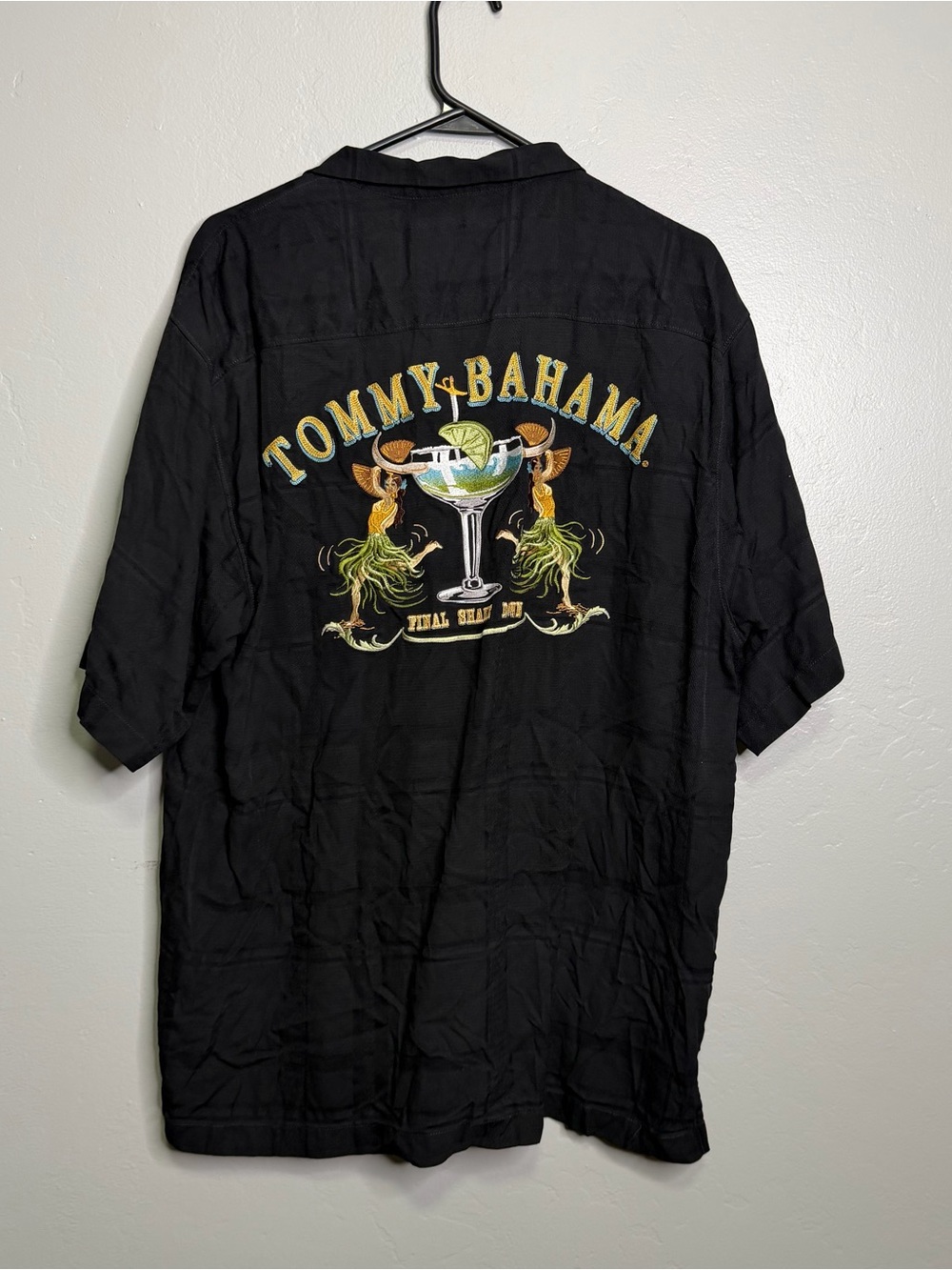 Tommy Bahama Silk Final Shake Down Embroidered Shirt Black Vacation Cruise Sz L - Picture 5 of 7